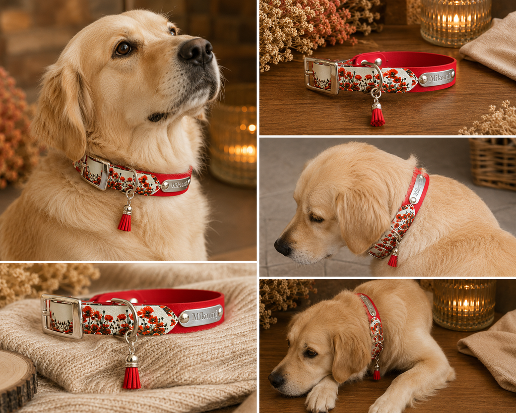Collier biothane Coquelicot