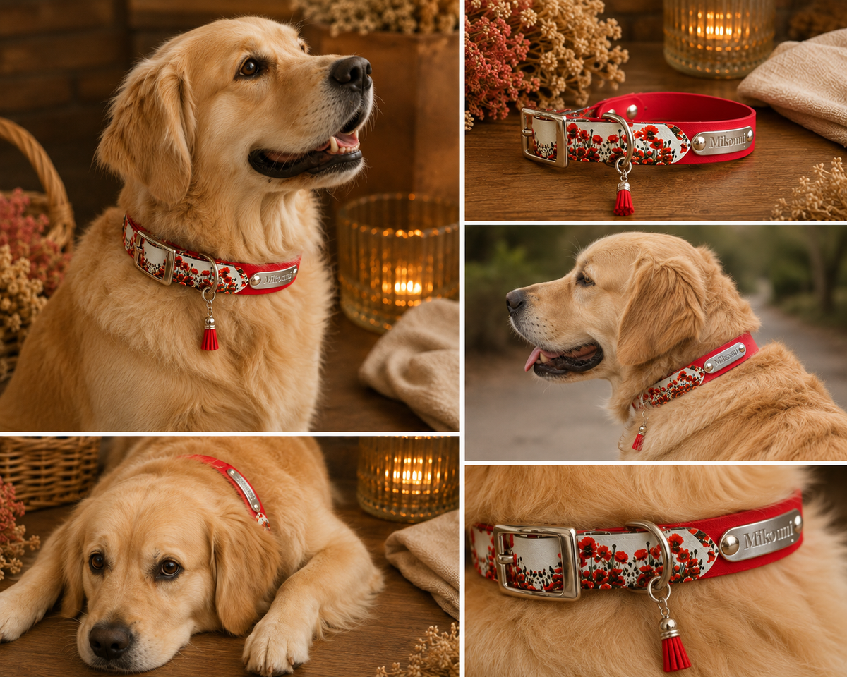 Collier biothane Coquelicot